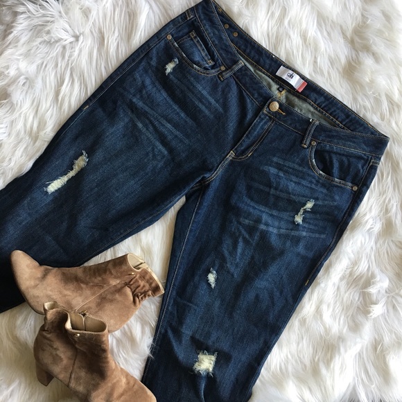 CAbi Denim - Cabi Slim Boyfriend Distressed Dark Wash Jeans 14
